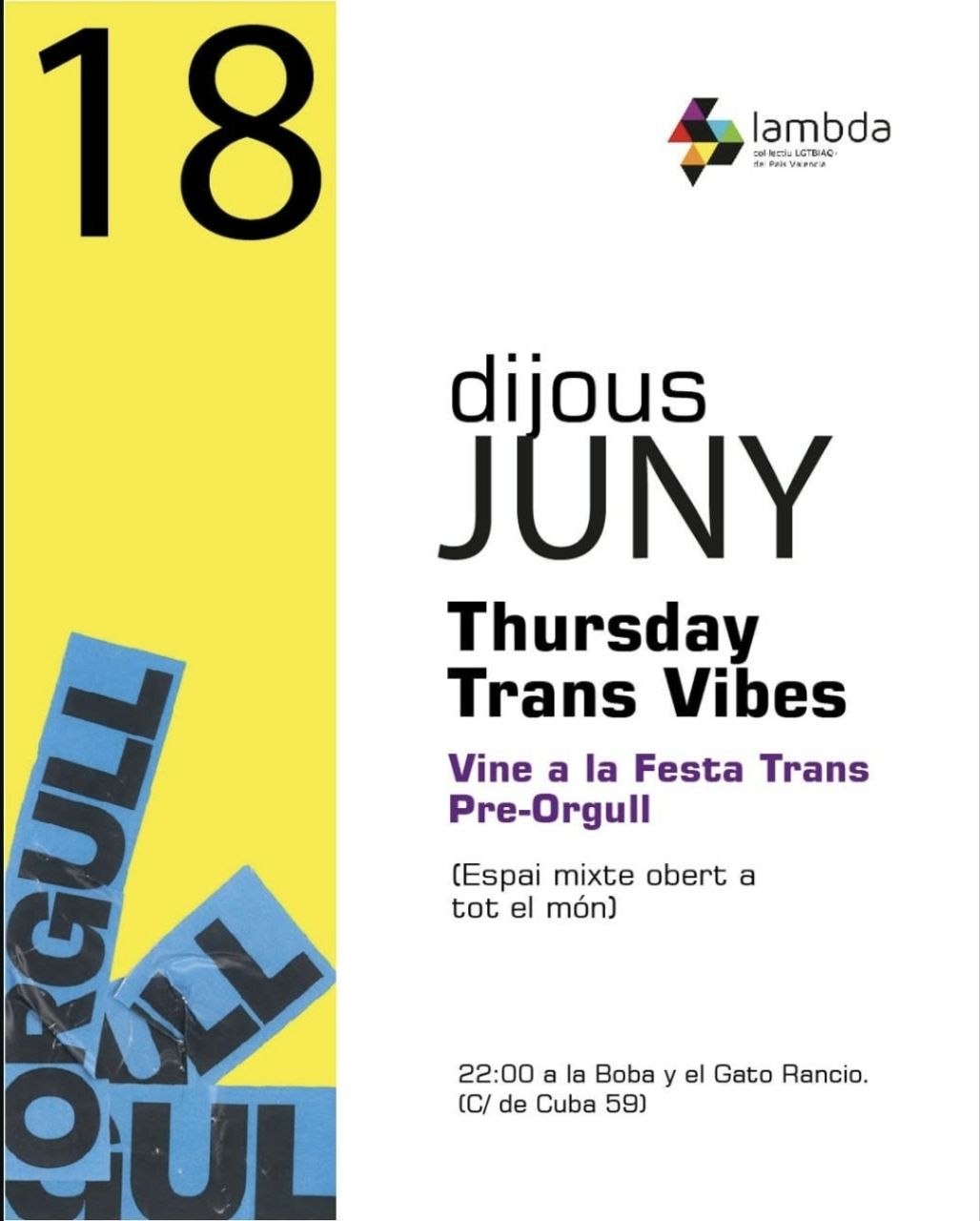 Thursday Trans Vibes - Festa Trans Pre-Orgull